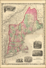 New England, Maine, Massachusetts, New Hampshire, Rhode Island and Vermont Map By Alvin Jewett Johnson  &  Ross C. Browning