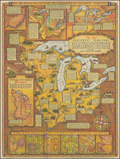 Midwest, Illinois, Indiana, Ohio, Michigan, Minnesota and Wisconsin Map By Fred Rentscher / Federal Art Project, WPA