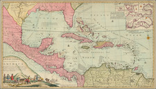 Florida, South, Southeast, Mexico, Caribbean, Central America and Colombia Map By Herman Moll  &  Robert Morden