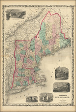 New England, Maine, Massachusetts, New Hampshire, Rhode Island and Vermont Map By Alvin Jewett Johnson  &  Ross C. Browning