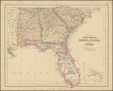 Florida, Alabama, Georgia and South Carolina Map By Henry Darwin Rogers  &  Alexander Keith Johnston