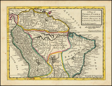 Brazil, Paraguay & Bolivia, Peru & Ecuador, Venezuela and British Columbia Map By Herman Moll