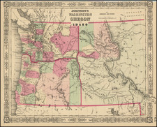 Idaho, Montana, Wyoming, Pacific Northwest, Oregon and Washington Map By Alvin Jewett Johnson  &  Benjamin P Ward