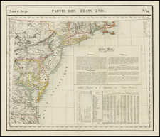 New England, Mid-Atlantic and Southeast Map By Philippe Marie Vandermaelen