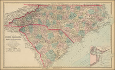 Gray's New Map of North Carolina and South Carolina [Charleston Harbor Inset]   By O.W. Gray