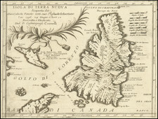 [ Newfoundland ]   Isola Di Terra Nuova Scoperta da Gio: Cabota Veneto con suo Figliuso Sebastiano l'an 1596 24 Giugno a hore 12 . . .