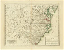 [ Carolinas & Virginia ]  Carte de la Caroline Meridionale et Septentrionale et de la Virginie By Pierre Antoine Tardieu