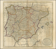 Spain and Portugal Map By Mathew Carey