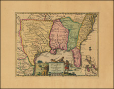 Florida, South, Southeast and Texas Map By Pieter van der Aa