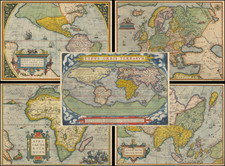 World, South America, Europe, Europe, Asia, Africa and America Map By Abraham Ortelius