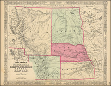 Kansas, Nebraska, North Dakota, Colorado, Rocky Mountains, Colorado, Idaho, Montana and Wyoming Map By Alvin Jewett Johnson  &  Benjamin P Ward