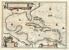 South, Southeast, Caribbean and Central America Map By Willem Janszoon Blaeu