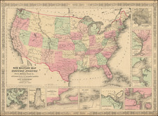 (Massive Idaho Territory) Johnson's New Military Map of the United States Forts, Military Posts & all the Military Divisions with Enlarged Plans of the Southern Harbors . . .     By Alvin Jewett Johnson  &  Benjamin P Ward