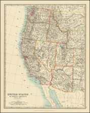 Southwest, Arizona, Utah, Nevada, Idaho, Utah, Pacific Northwest, Oregon, Washington and California Map By Keith Johnston