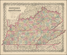 Kentucky and Tennessee Map By Joseph Hutchins Colton