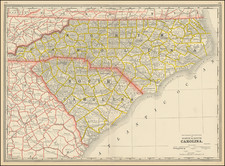 New Railroad and County Map of North & South Carolina By George F. Cram