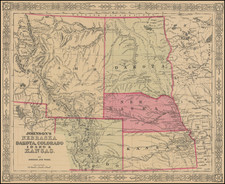 Kansas, Nebraska, North Dakota, Colorado, Rocky Mountains, Colorado, Idaho, Montana and Wyoming Map By Alvin Jewett Johnson  &  Benjamin P Ward
