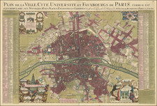 (Paris) Plan de la Ville, Cité, Université et Fauxbourgs de Paris, comme il est aujourddhuy, avec ses Nouvelles Ruës, Places, Enceintes et Cazernes.