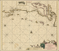 [ Curacao / Aruba / Bonaire /  Venezuela  ] Pas-kaart vande zee custen van Venecuela met dye Bylegende Eylanden  . . .