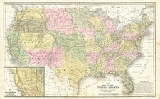 United States Map By Samuel Augustus Mitchell