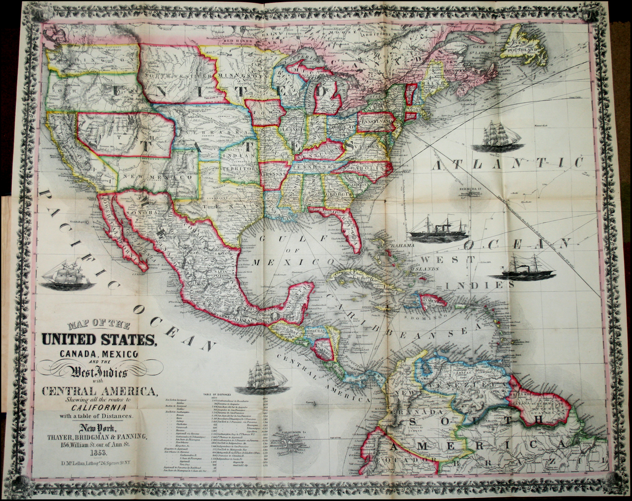 Map of the United States, Canada, Mexico, and the West Indies with