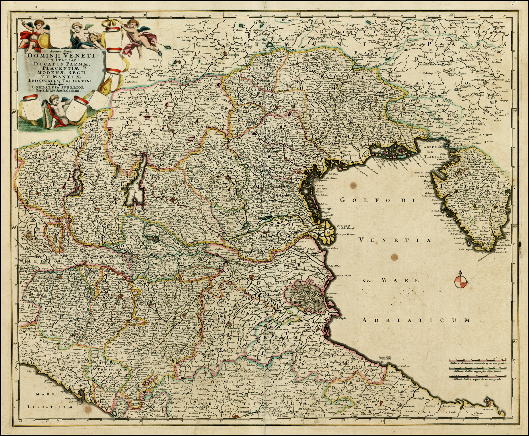 Accuratissima Domini Veneti In Italia Ducatus Parmae, Placentiae, Modena, Regii et Mantuae Episcopatus Tridentini Tabula quae est Lombardia Inferior . . .  (Proof State!)