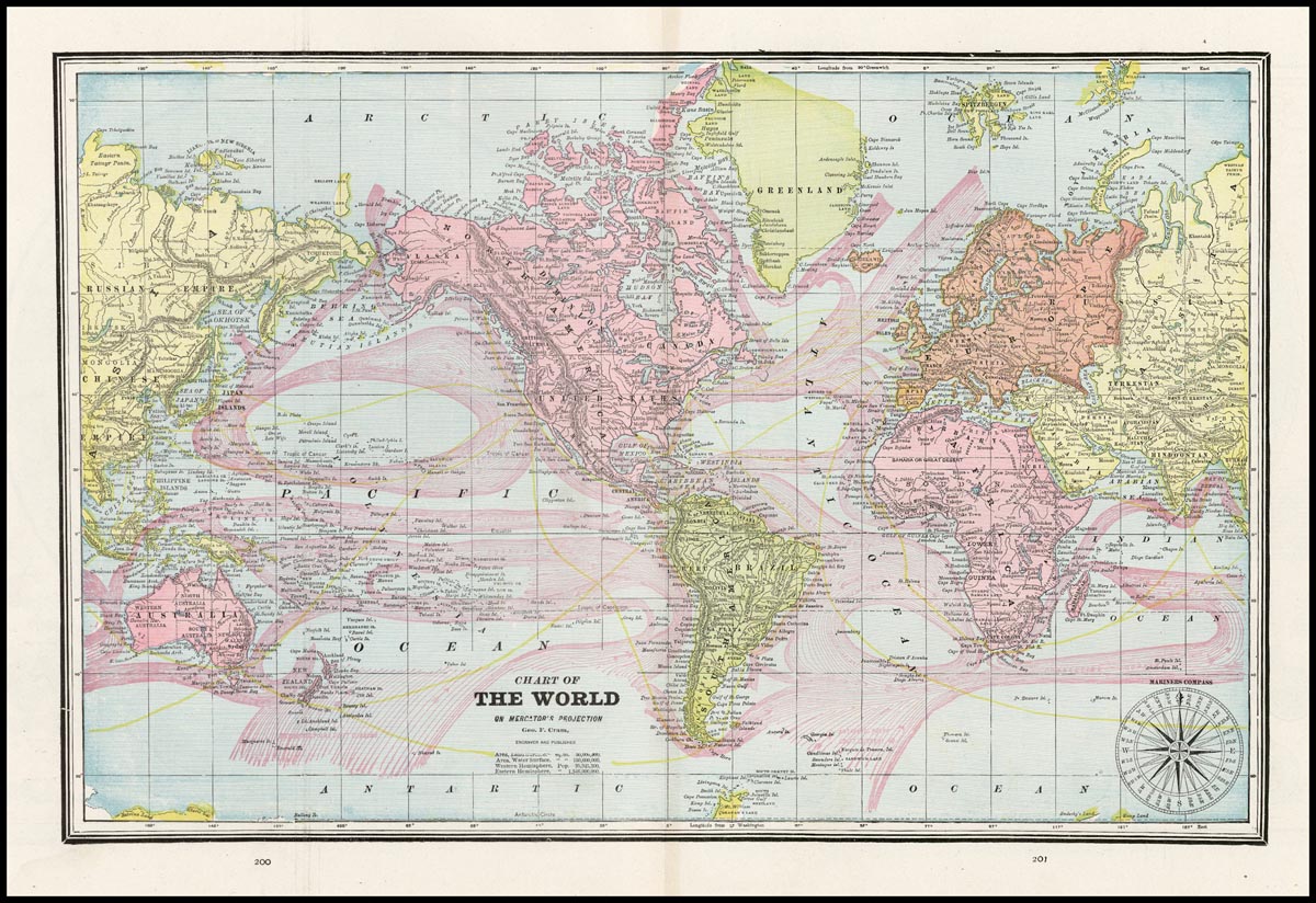 Chart of the World on Mercator's Projection [with large compass rose] - Barry Lawrence Ruderman 