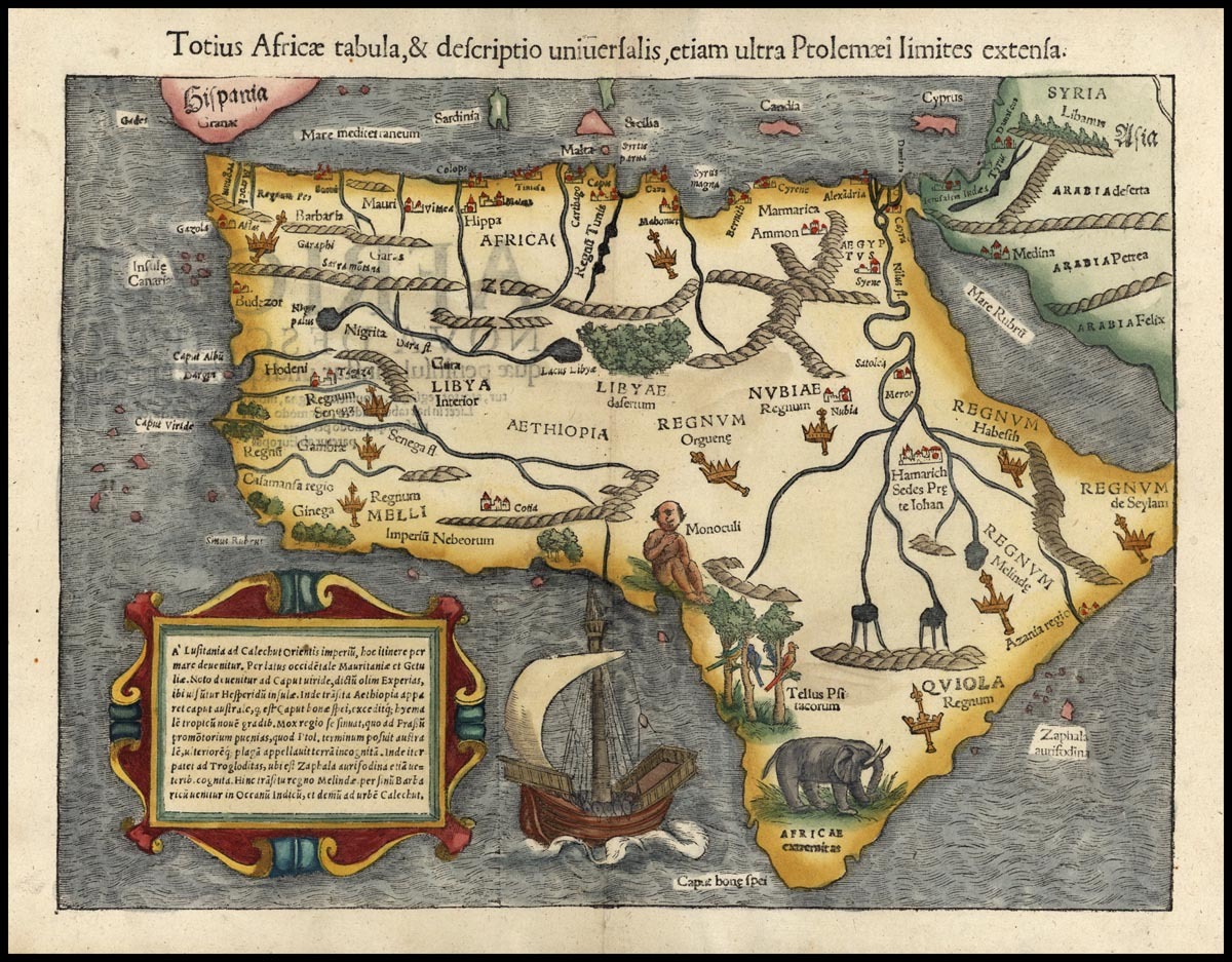 Totius Africae tabula, & descriptio universalis , etiam ultra Ptolemaei  limites extensa - Barry Lawrence Ruderman Antique Maps Inc.