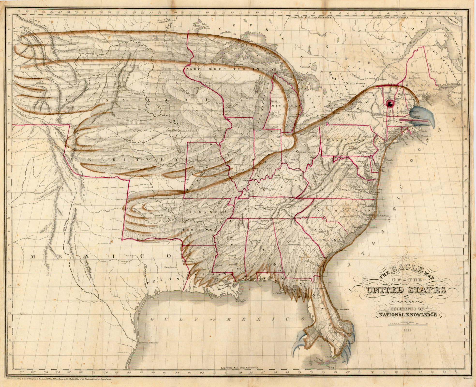 Vintage State Map of Louisiana 1833