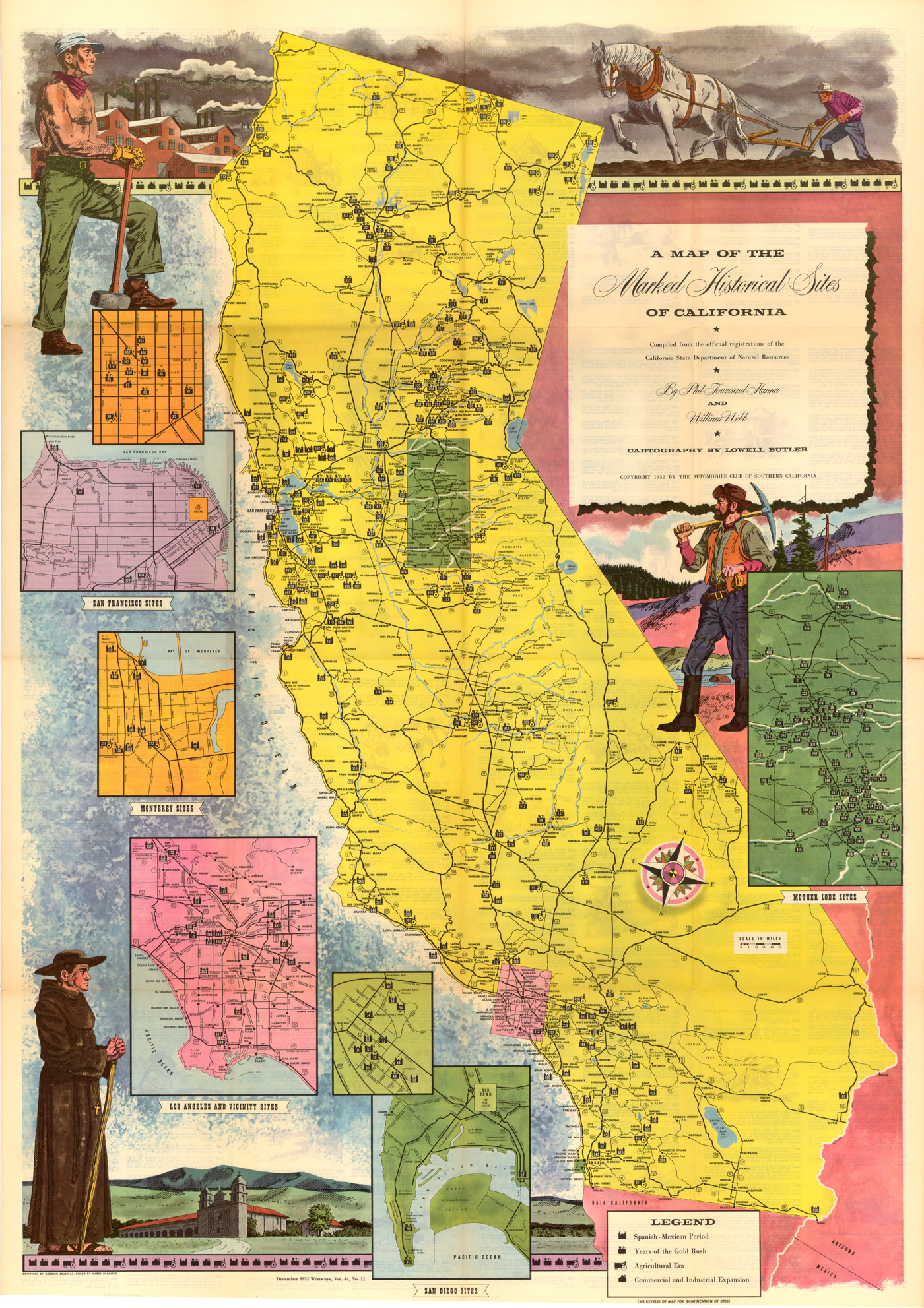 A Map of the Marked Historical Sites of California * Compiled from the  official registrations of the California State Department of Natural  Resources * By Phil Townsend Hanna and William Webb *