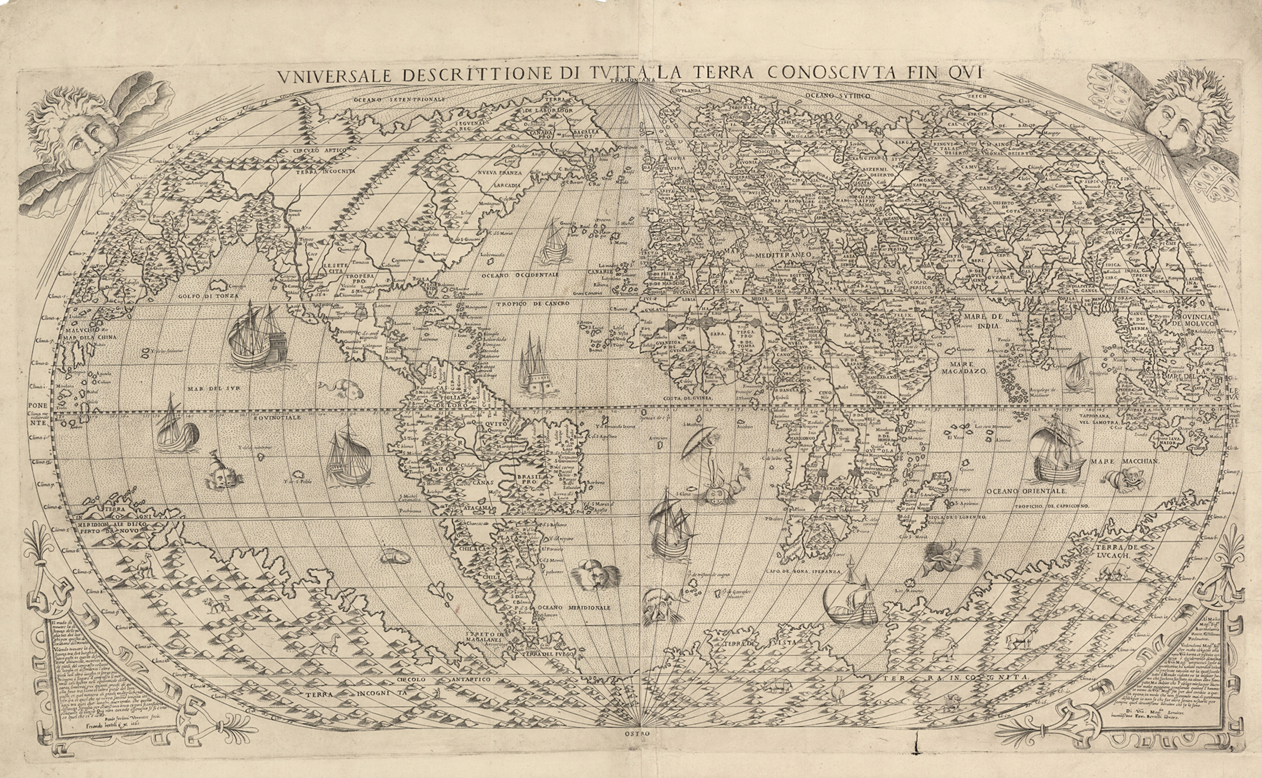 Древняя карта. Карта f. Bertelli, 1565 vniversale descrittione di tutta la Terra Conoscivta fin QVI.. Старинные карты высокого разрешения.