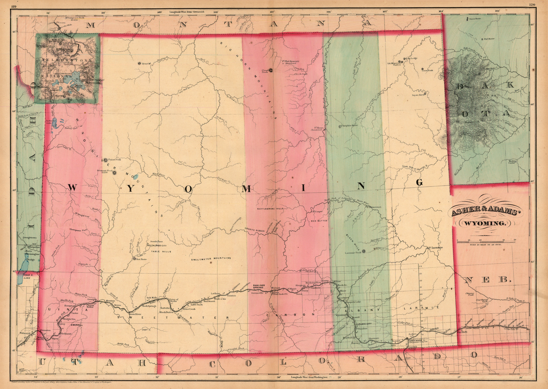 Карта оригинал. Antique Wyoming 1492. Amendments to the Mass of Topographic Maps.