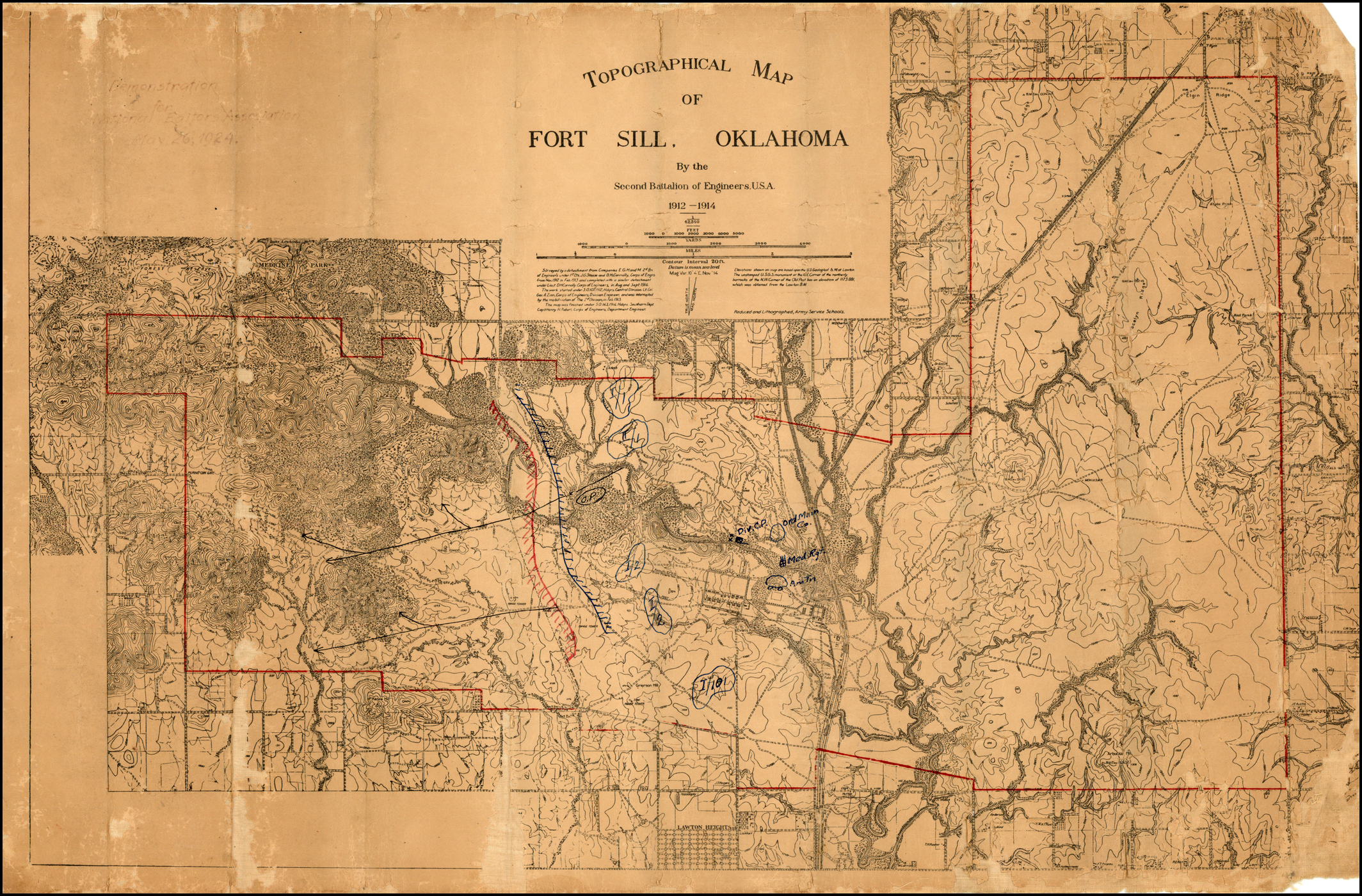 Fort Sill Oklahoma Map Topographical Map Of Fort Sill, Oklahoma By The Second Battalion Of  Engineers, Usa 1912-1914 - Barry Lawrence Ruderman Antique Maps Inc.