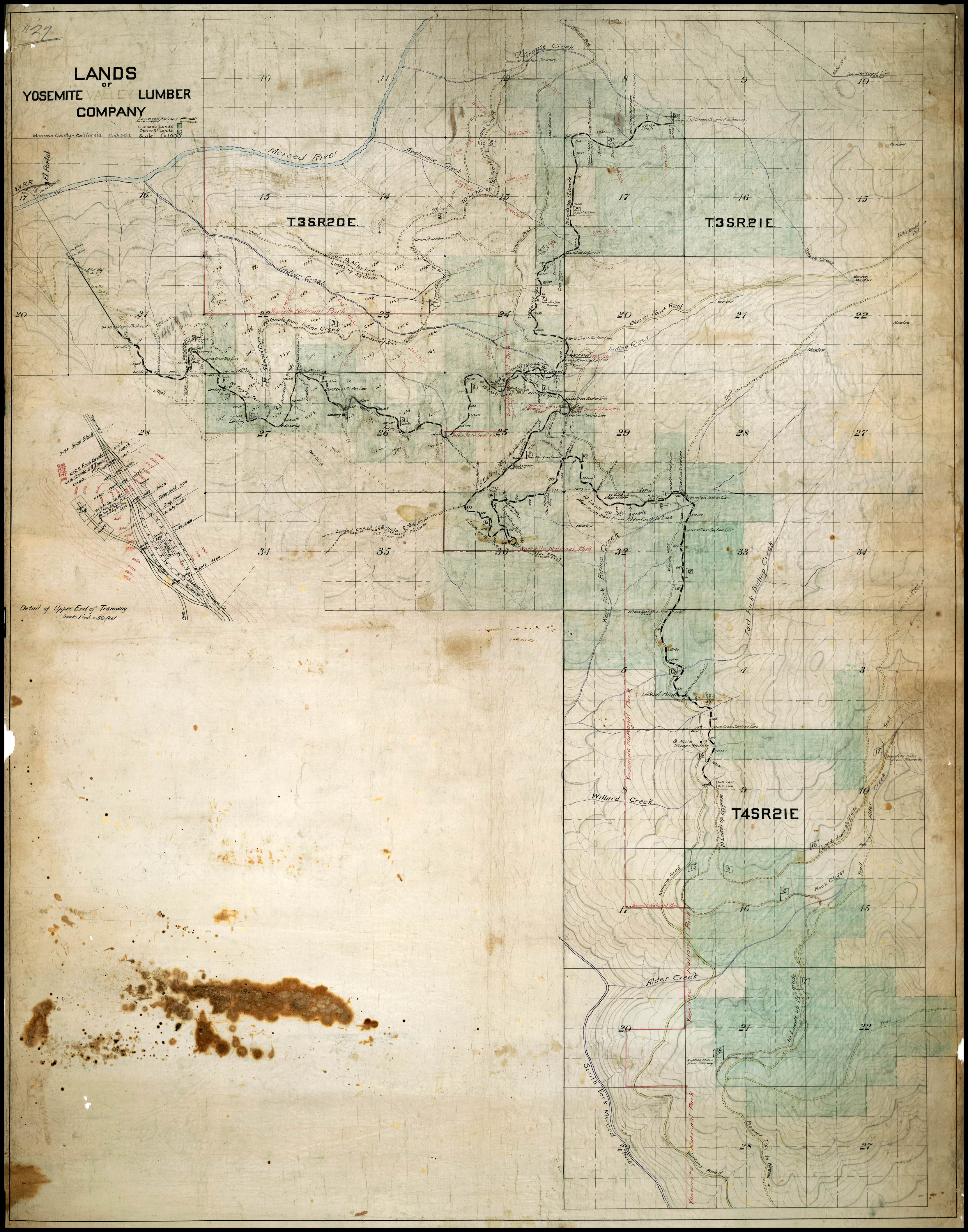 Lands Of Yosemite Valley Lumber Company Manuscript Logging Map