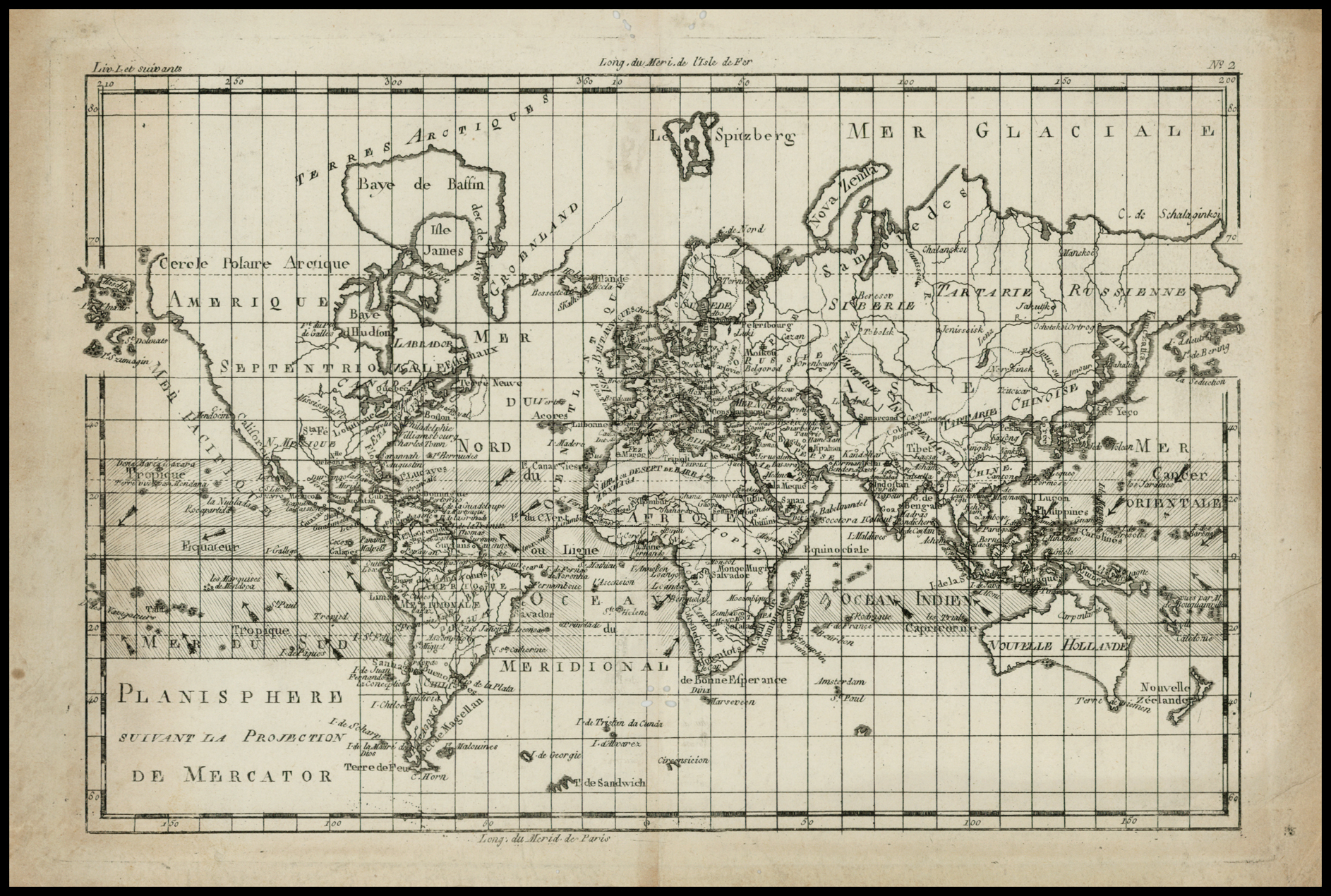 Projection de la carte de Mercator. Schéma d'un globe de la terre