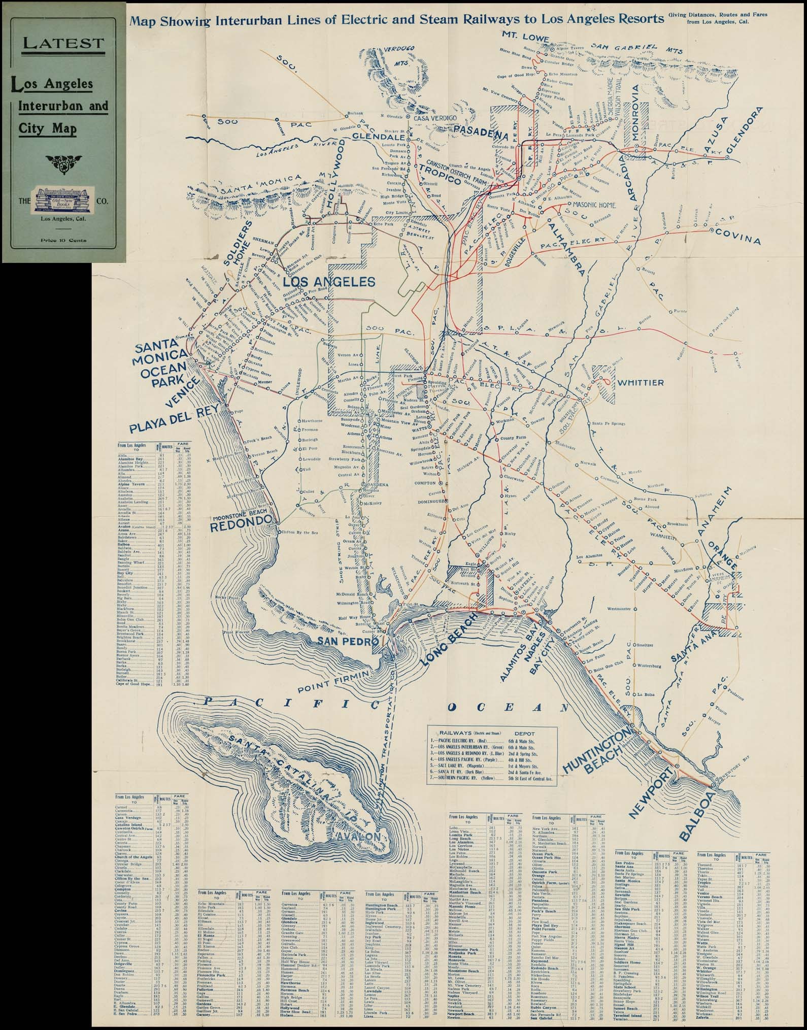 Map Showing Interurban Lines of Electric and Steam Railways to Los