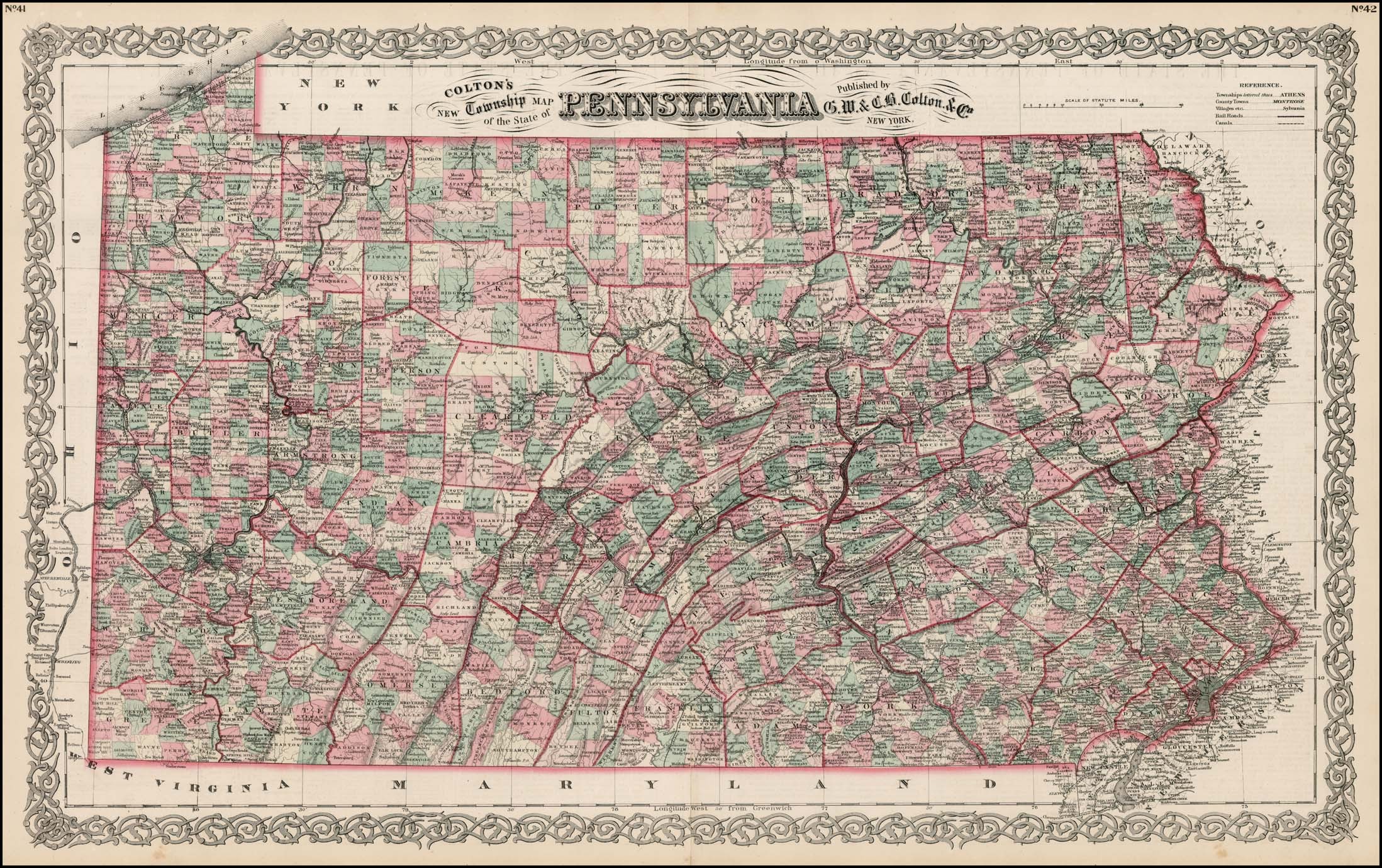 Карте пенья. Pennsylvania State Map.
