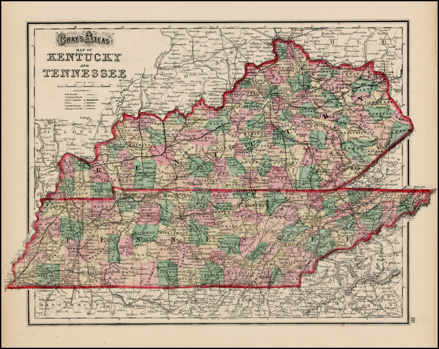Gray's New Map of Kentucky and Tennessee Barry Lawrence Ruderman