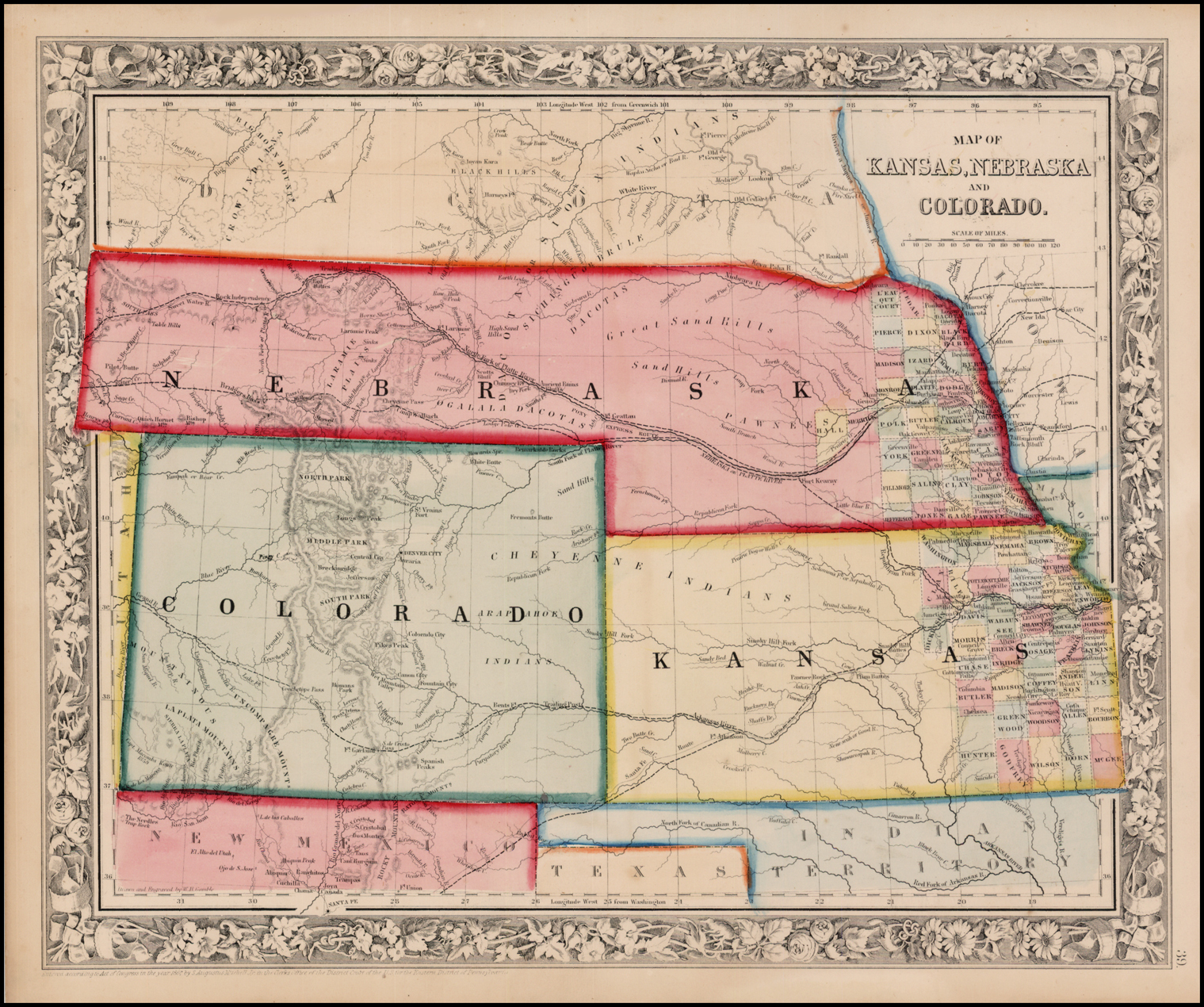 Map of Kansas, Nebraska and Colorado Barry Lawrence Ruderman Antique Maps Inc.