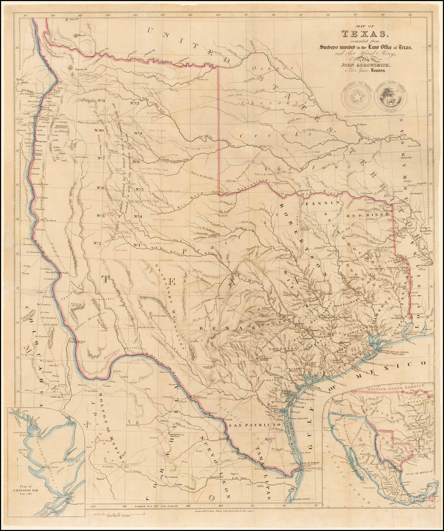 A Map Of Texas Compiled From Surveys Recorded In The Land Office Of