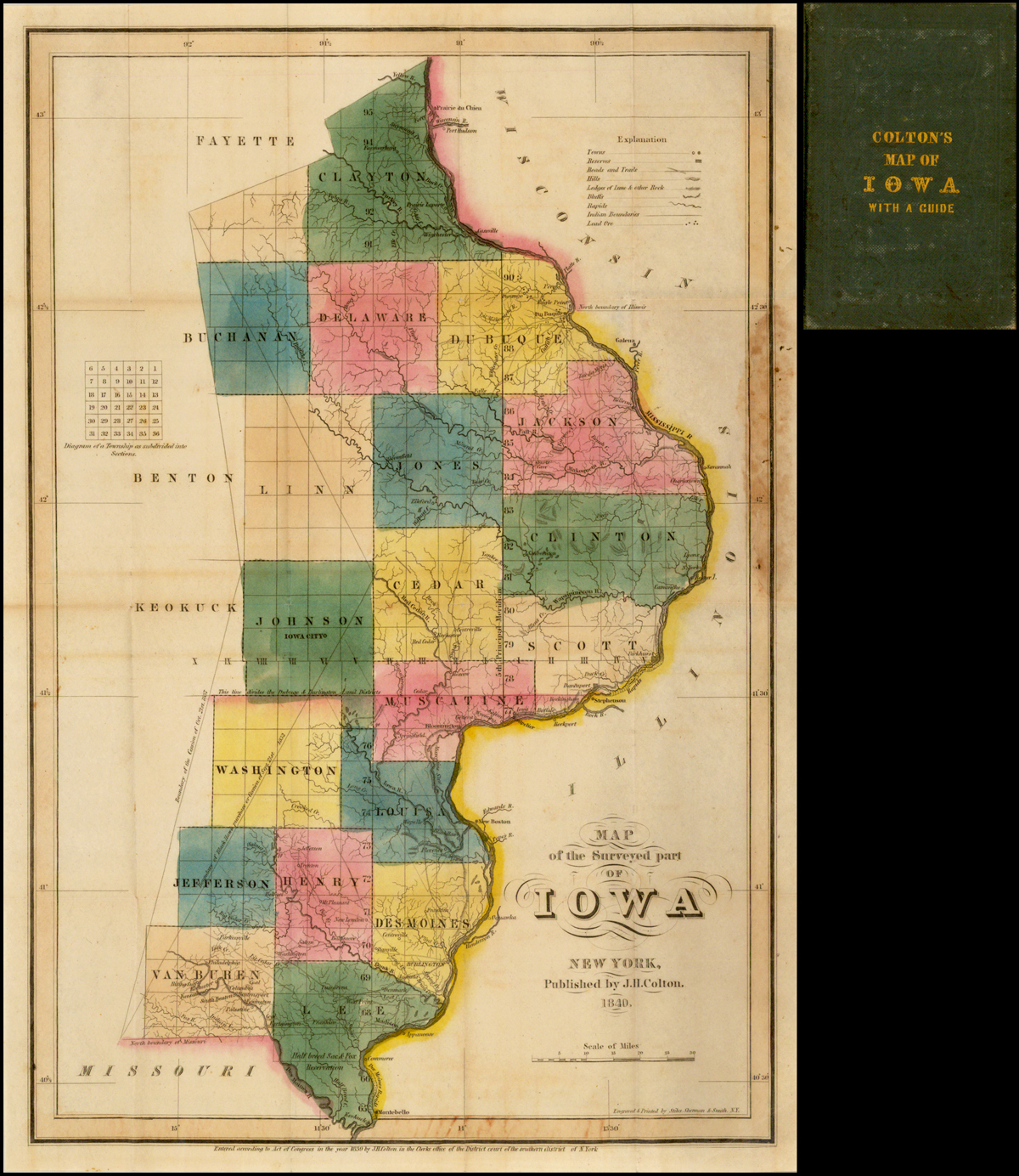 Map Of The Surveyed Part Of Iowa 1840 With Guide For The