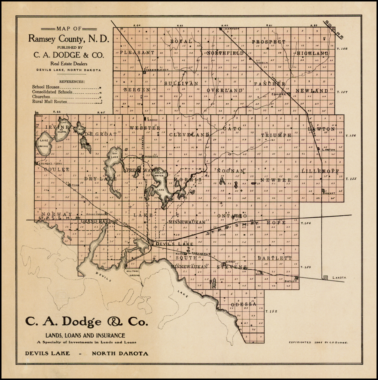 Map Of Ramsey County Nd Published By Ca Dodge And Co Real Estate Dealers Devils Lake North 3567