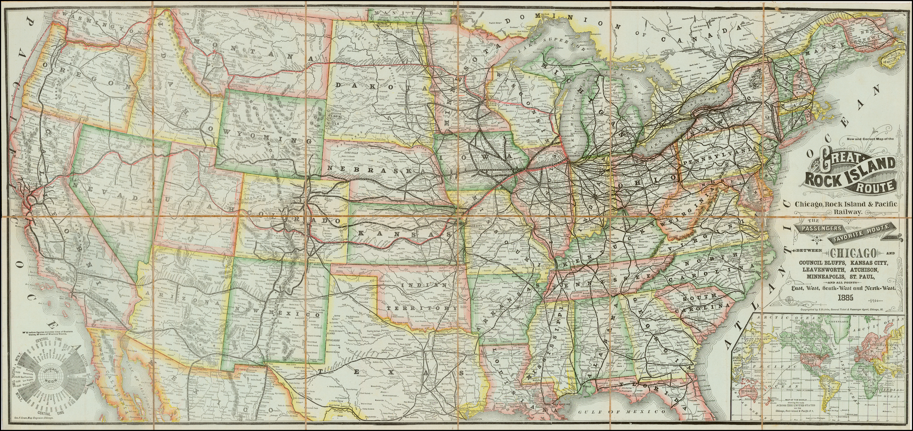 Rock Island Rr Map New And Correct Map Of The Great Rock Island Route Chicago, Rock Island &  Pacific Railway 1883 - Barry Lawrence Ruderman Antique Maps Inc.