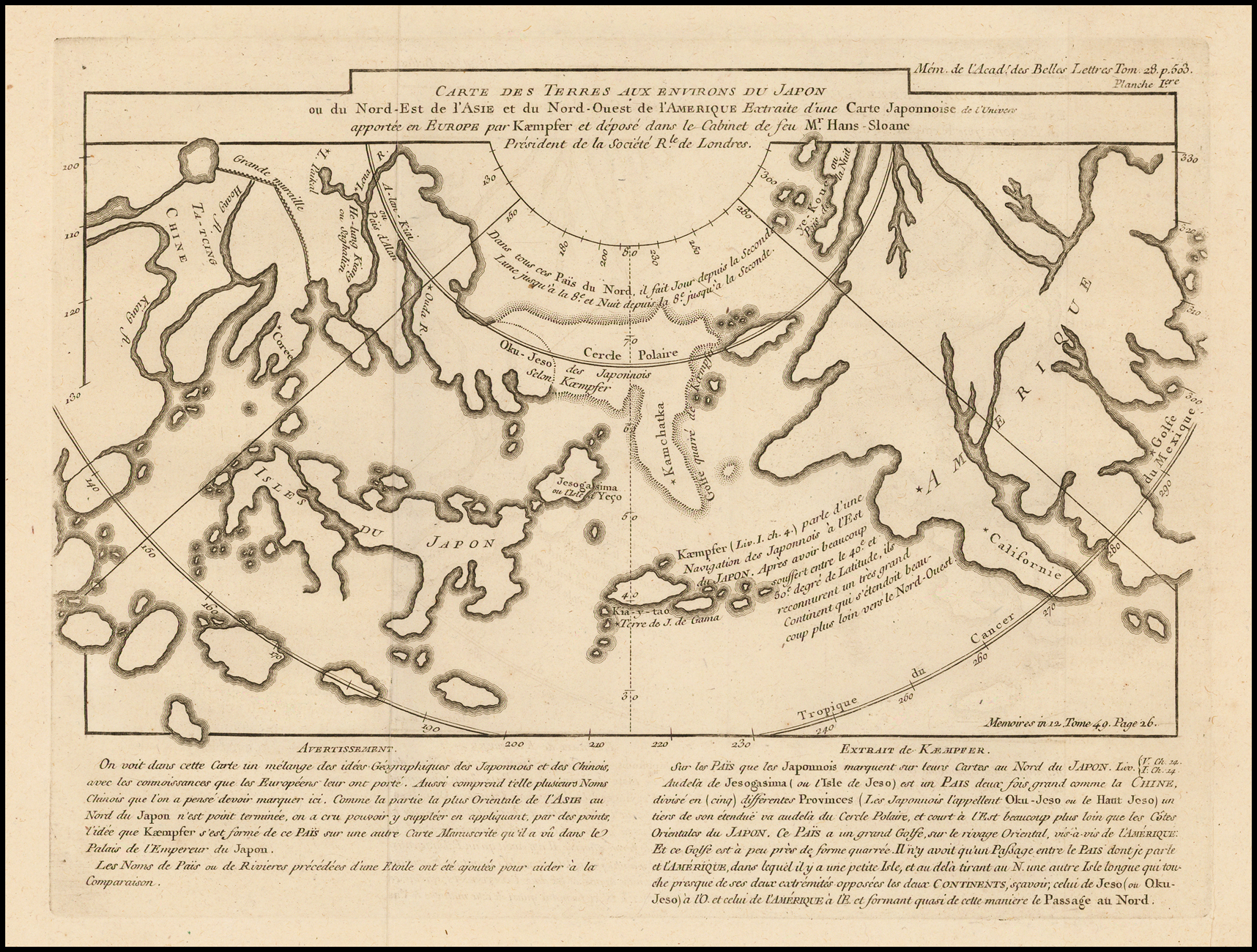 Carte Des Terres aux environs du Japon ou du Nord-Est de l'Asie et du  Nord-Ouest de l'Amerique Extraite d'une Carte Japonnoise de l'univer  apportee en Europe par Kaempfer et depose dans le, image size:1716x1300