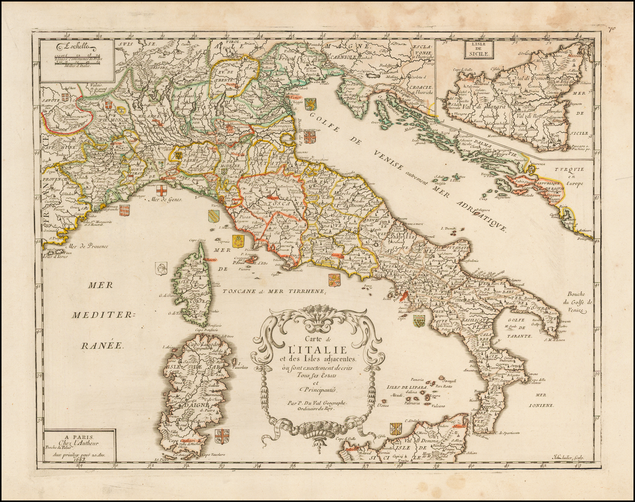 Carte De L Italie Et Des Isles Adjacentes Ou Sont Exactement Decrits Tous Set Estats Et Principautes 1663 Barry Lawrence Ruderman Antique Maps Inc