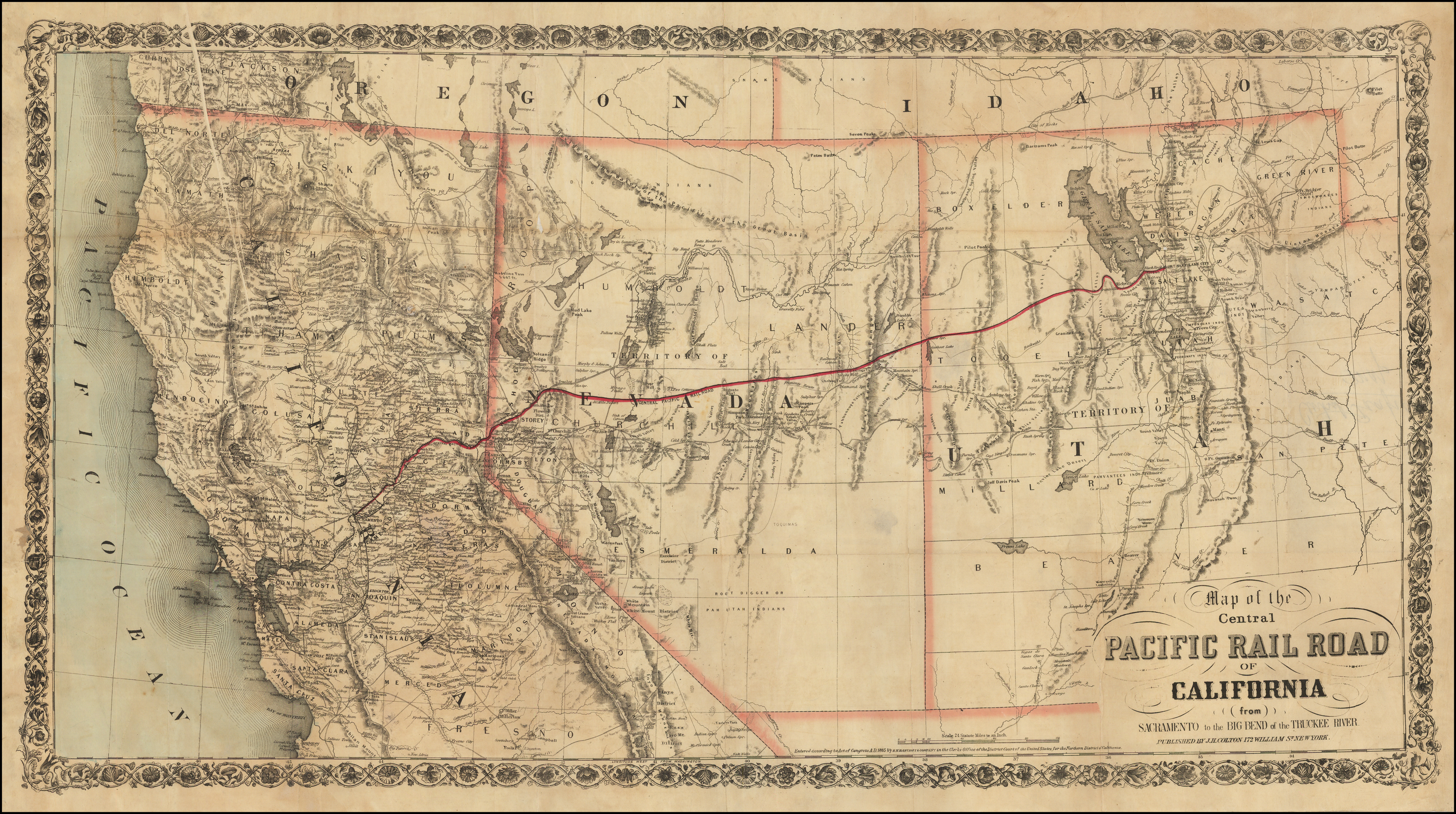 Central Pacific Railroad Map Map Of The Central Pacific Rail Road Of California (From) Sacramento To The  Big Bend Of The Truckee River - Barry Lawrence Ruderman Antique Maps Inc.