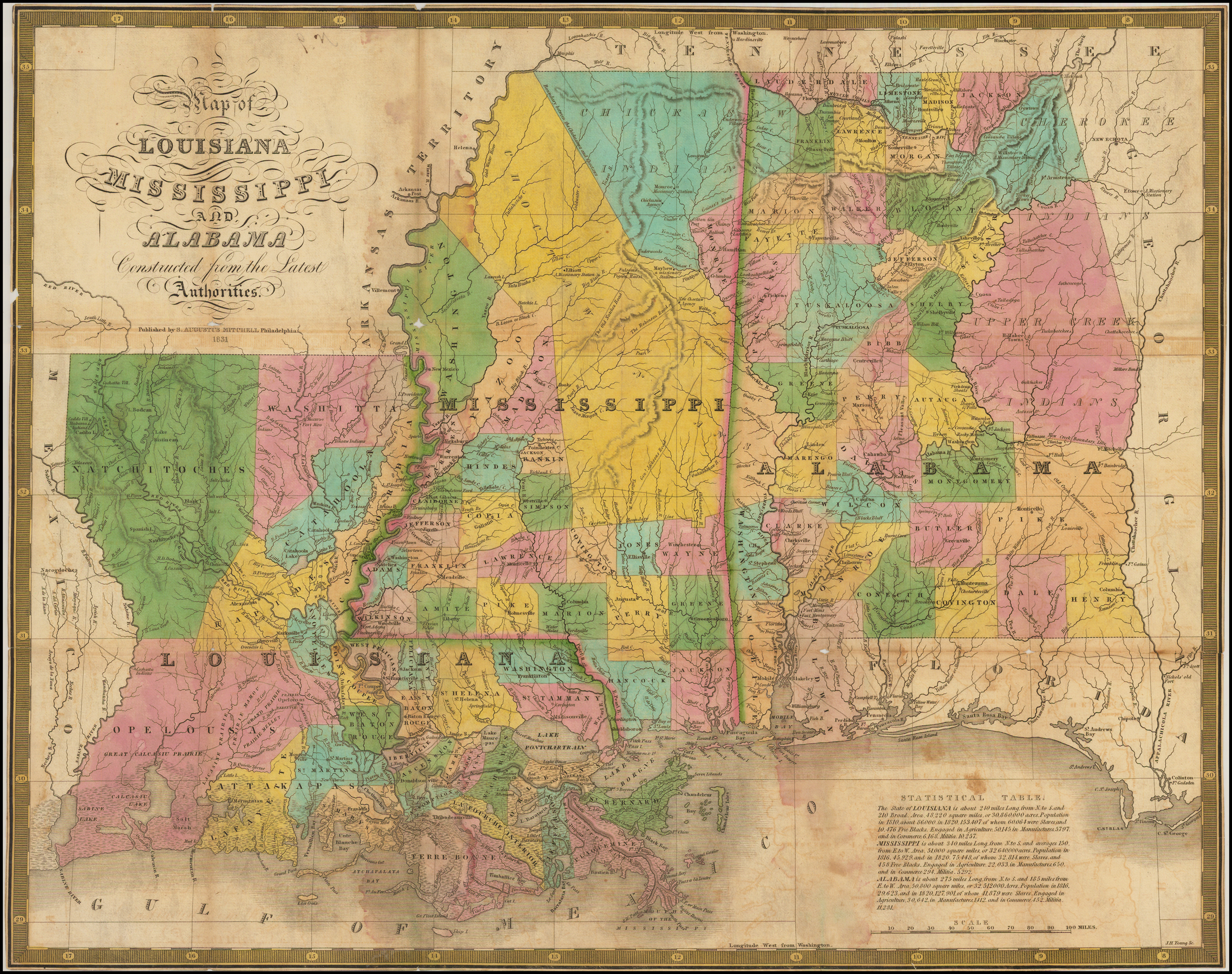 Map of Louisiana, Mississippi and Alabama, Constructed From the Latest  Authorities - Barry Lawrence Ruderman Antique Maps Inc.