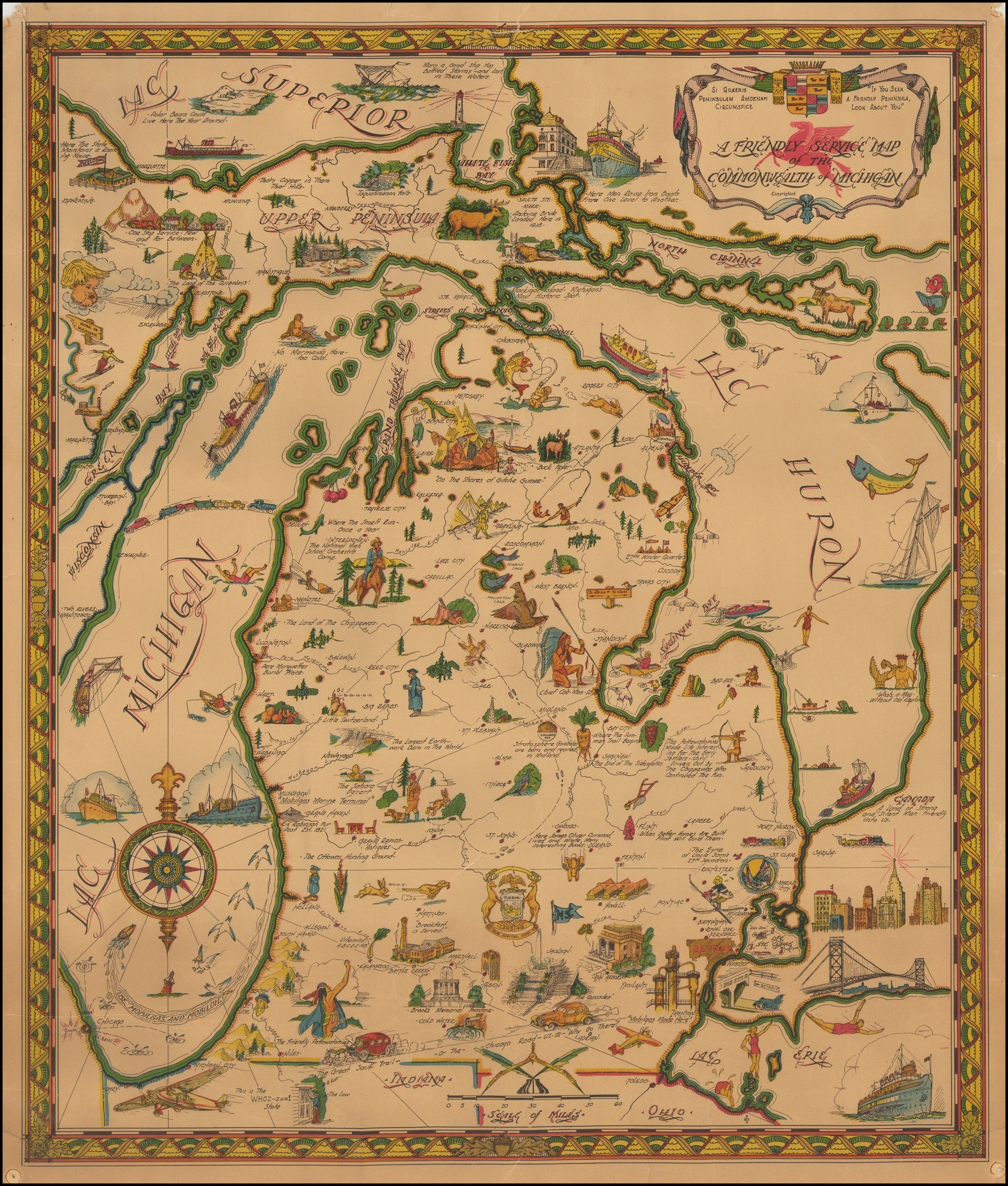 A Friendly Service Map Of The Commonwealth Of Michigan Barry Lawrence Ruderman Antique Maps Inc