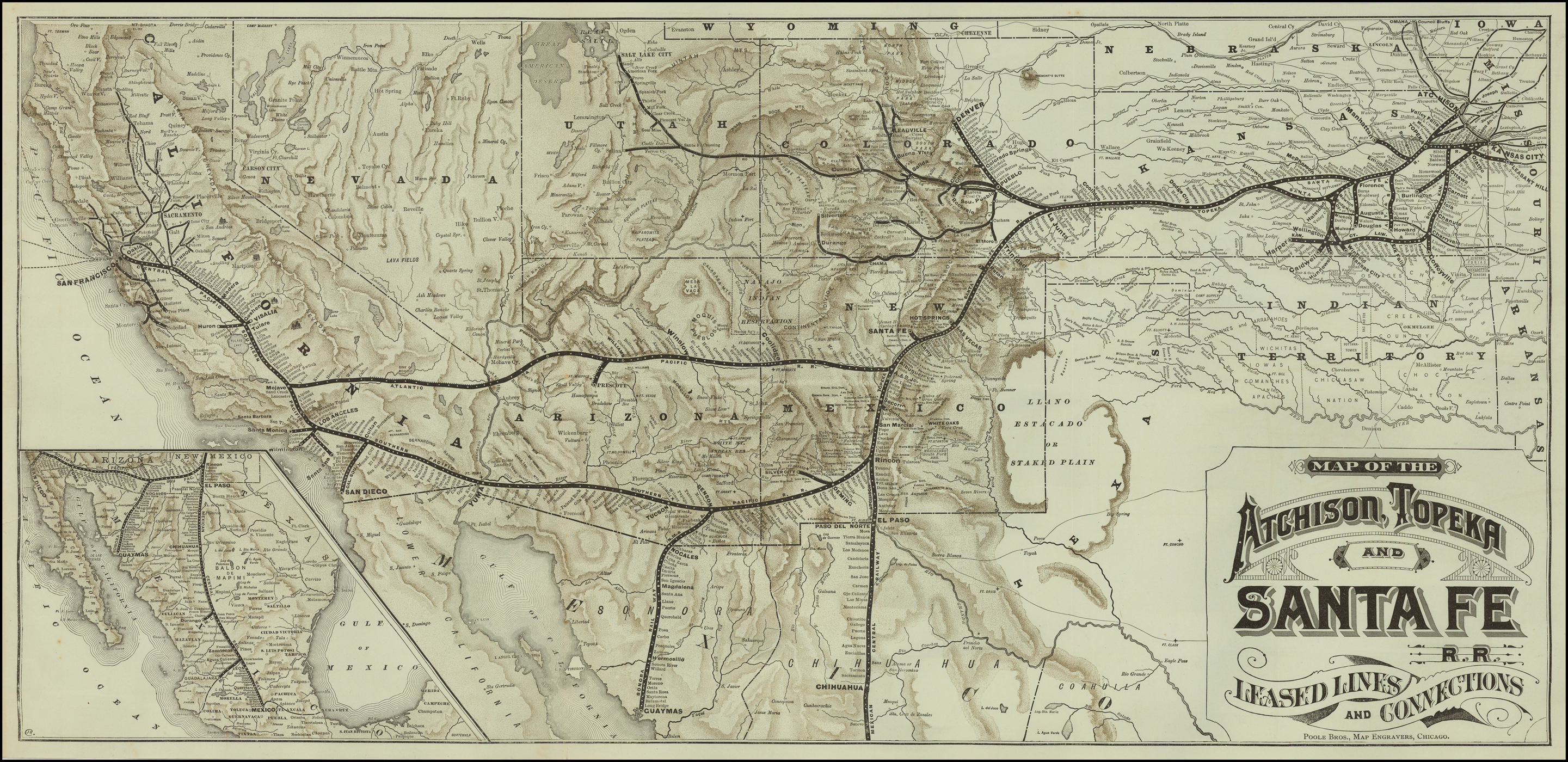 Santa Fe Rr Map Map Of The Atchison, Topeka And Santa Fe R.r. Leased Lines And Connections  - Barry Lawrence Ruderman Antique Maps Inc.