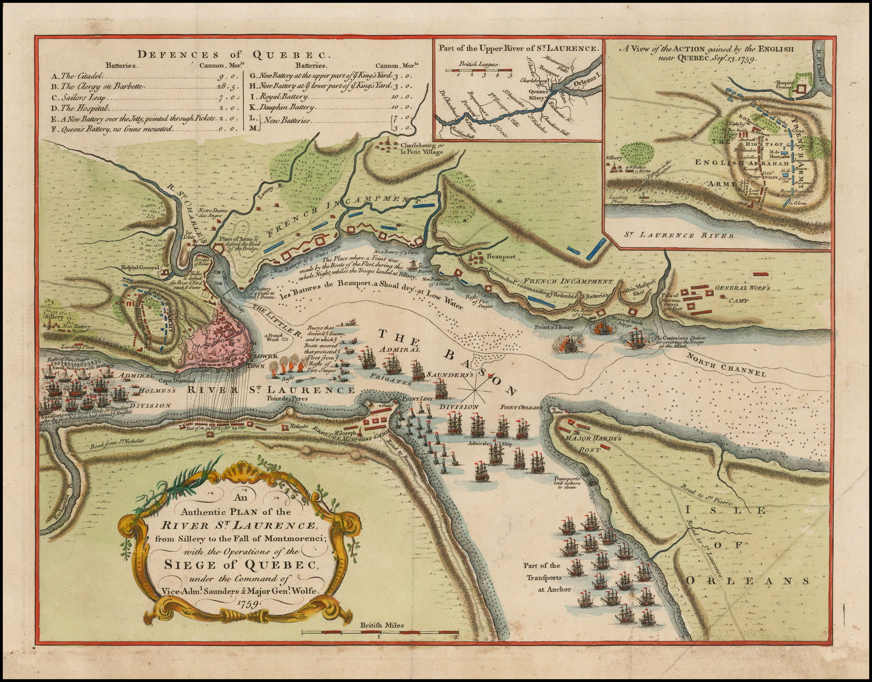 Battle Of Quebec Map Location - An Authentic Plan Of The River St Laurence From Sillery To The Fall Of Montmorenci With The Operations Of The Siege Of Quebec Under The Command Of Vice Adml Saunders Major Genl